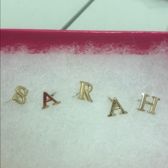 Petite 1/4” Initial Post Earrings Rhodium or 14KGP - Picture 5 of 8